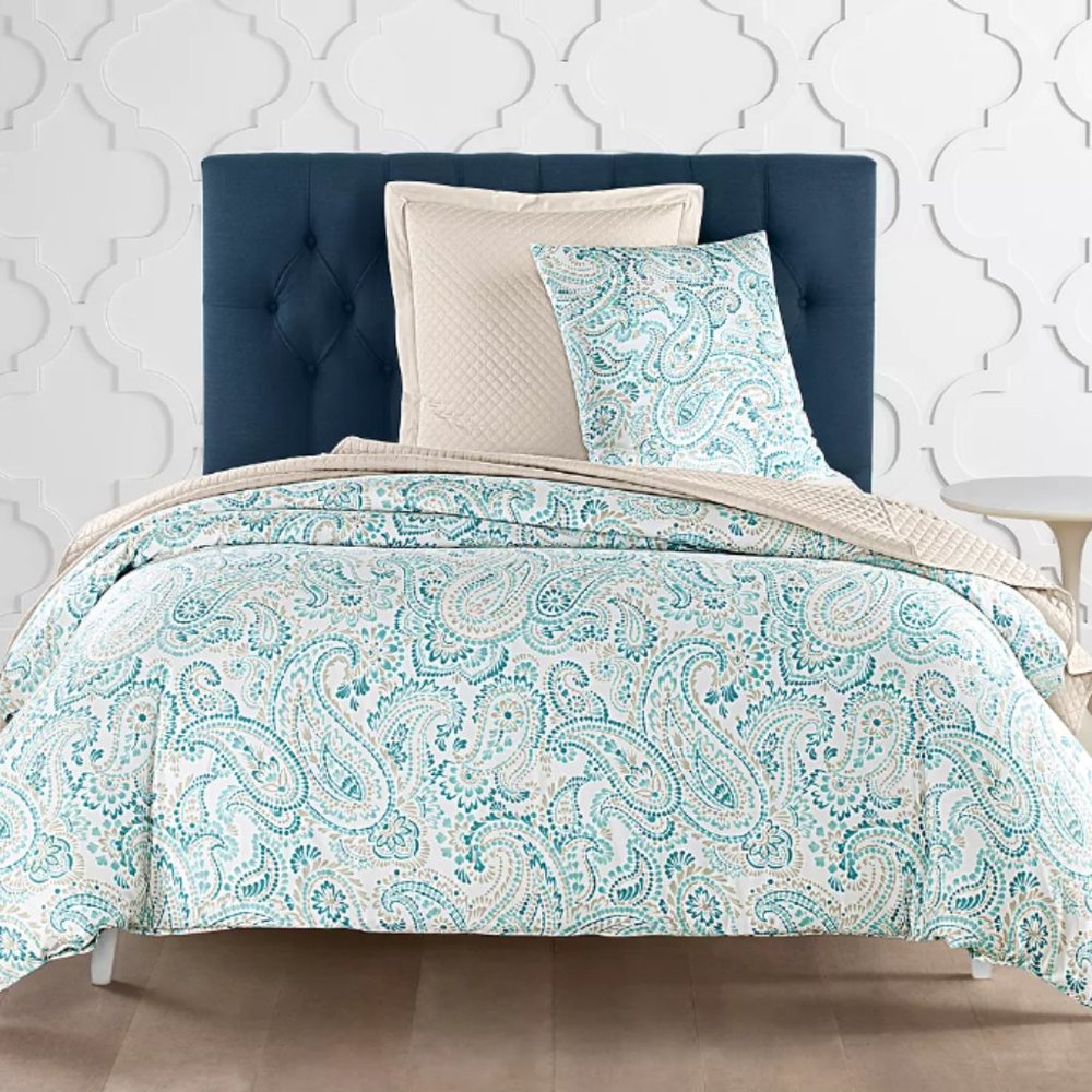 Charter Club Damask Designs Azure Paisley TWIN Duvet Cover & Sham Set Blue